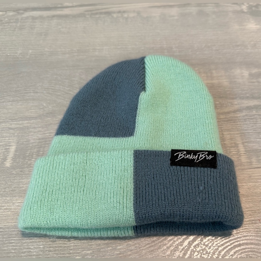 BinkyBro Kids Color Block Beanie - Mint and Blue